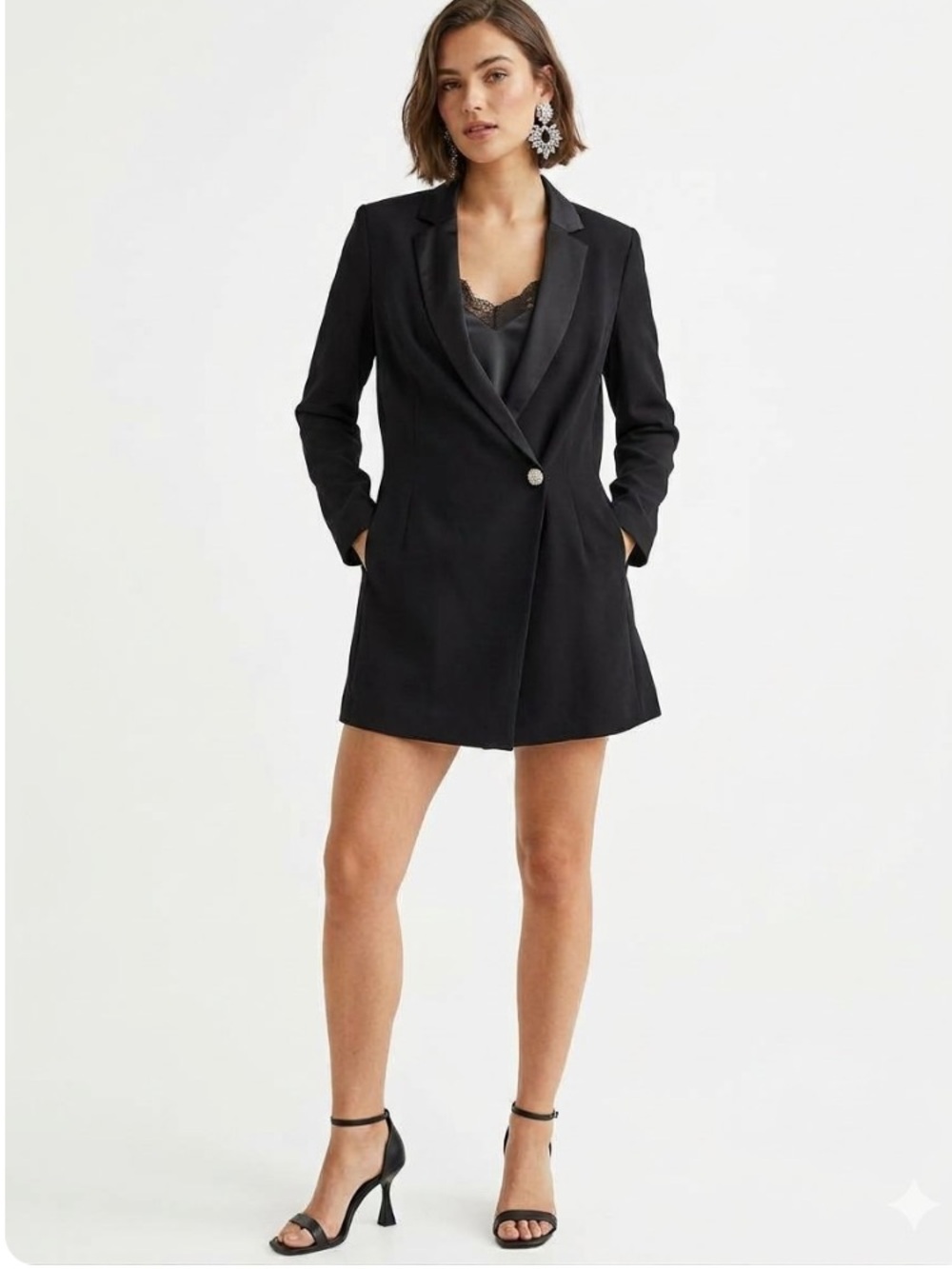 New H&M Black Cocktail Dress Blazer Romper Large Party Wedding Night Out Outfit